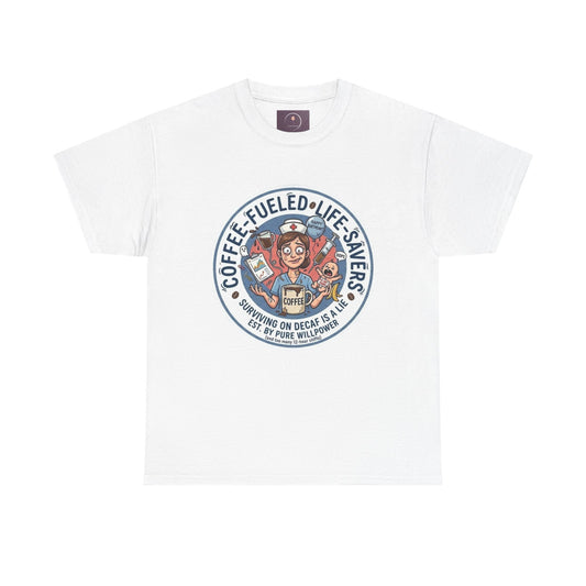 Paramedic & Nurse Coffee Badge Tee — "Coffee-Fueled Life Savers" Retro EMS Coffee Shirt