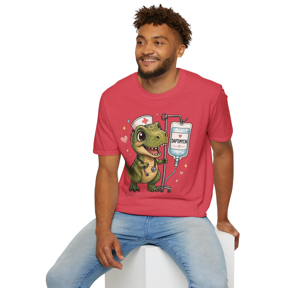 Nurse Dino T‑Shirt — Cute Daptomycin IV Cartoon Tee for Nurses & Med Students