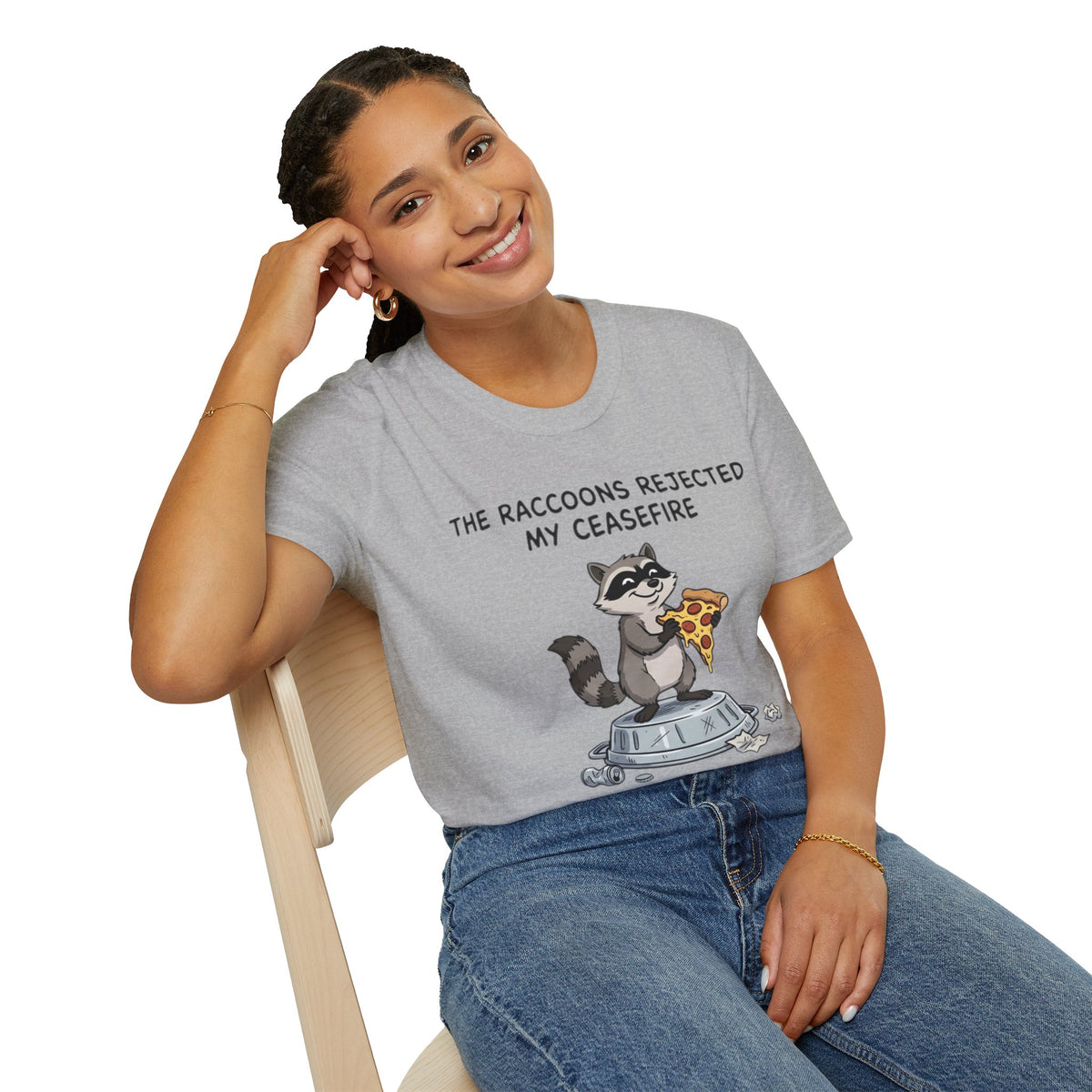 Funny Raccoon Pizza T-Shirt — "The Raccoons Rejected My Ceasefire"