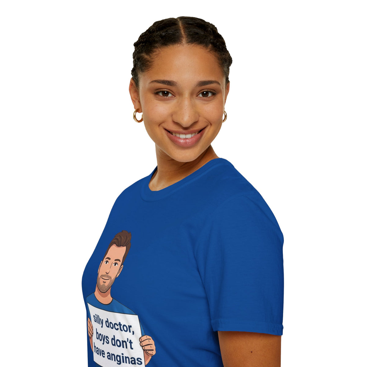 Graphic T-Shirt — 'silly doctor, boys don't have anginas' Cartoon Man Tee