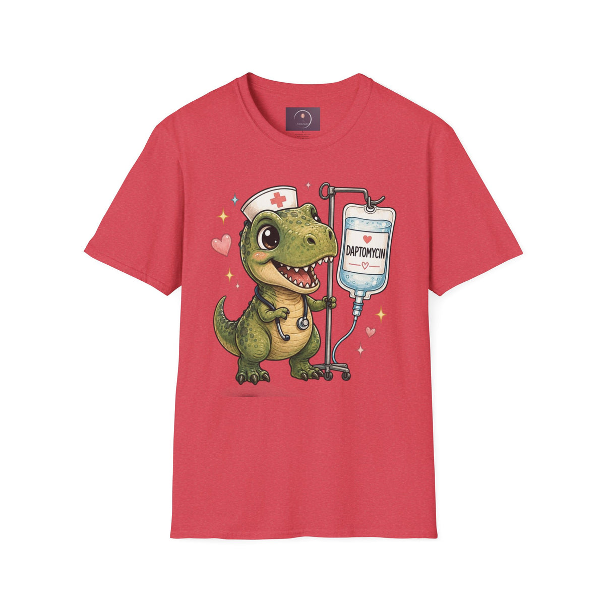 Nurse Dino T‑Shirt — Cute Daptomycin IV Cartoon Tee for Nurses & Med Students