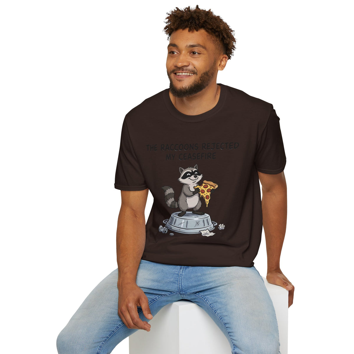 Funny Raccoon Pizza T-Shirt — "The Raccoons Rejected My Ceasefire"