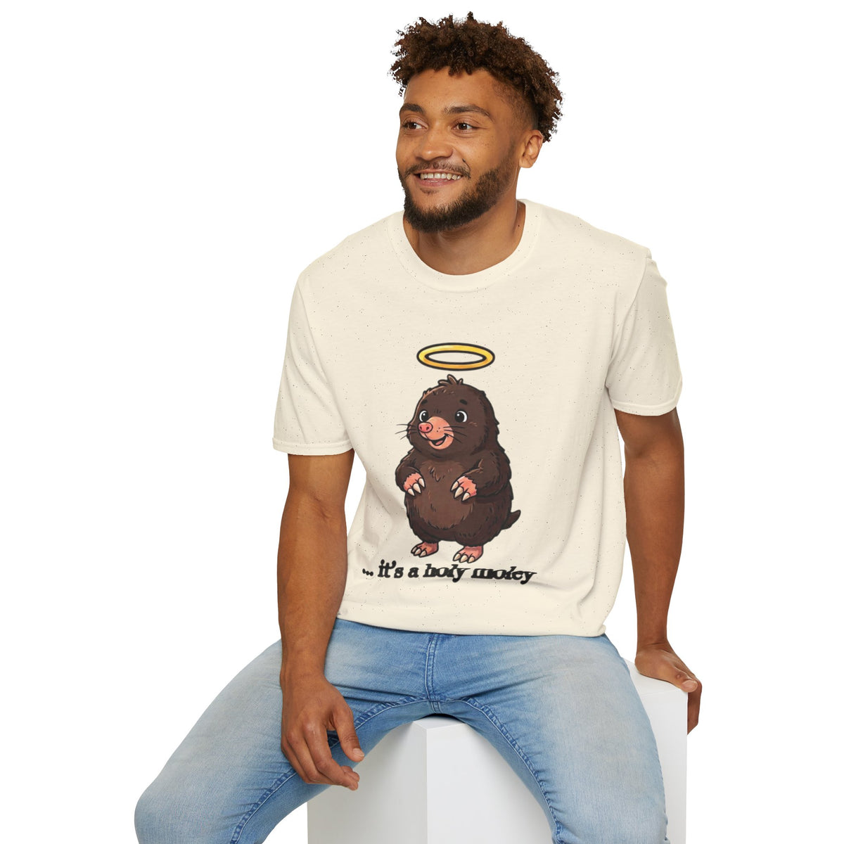 Angel Mole T‑Shirt — Cute Halo Mole Design, "...it's a holy moley" Graphic Tee