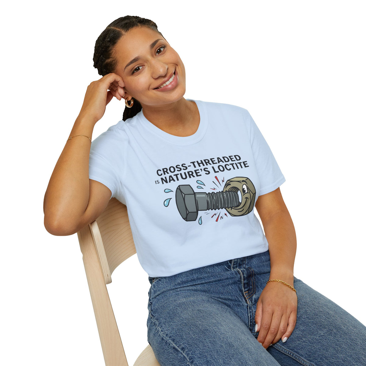 T-Shirt — Cross-Threaded Is Nature’s Loctite Bolt & Nut Funny Mechanical Tee