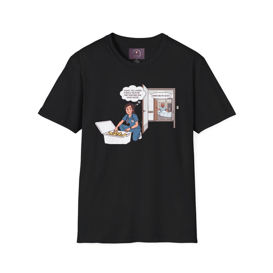Nurse Life T-Shirt — "Please Tell Us Where My Socks Are" Humorous Medical Tee