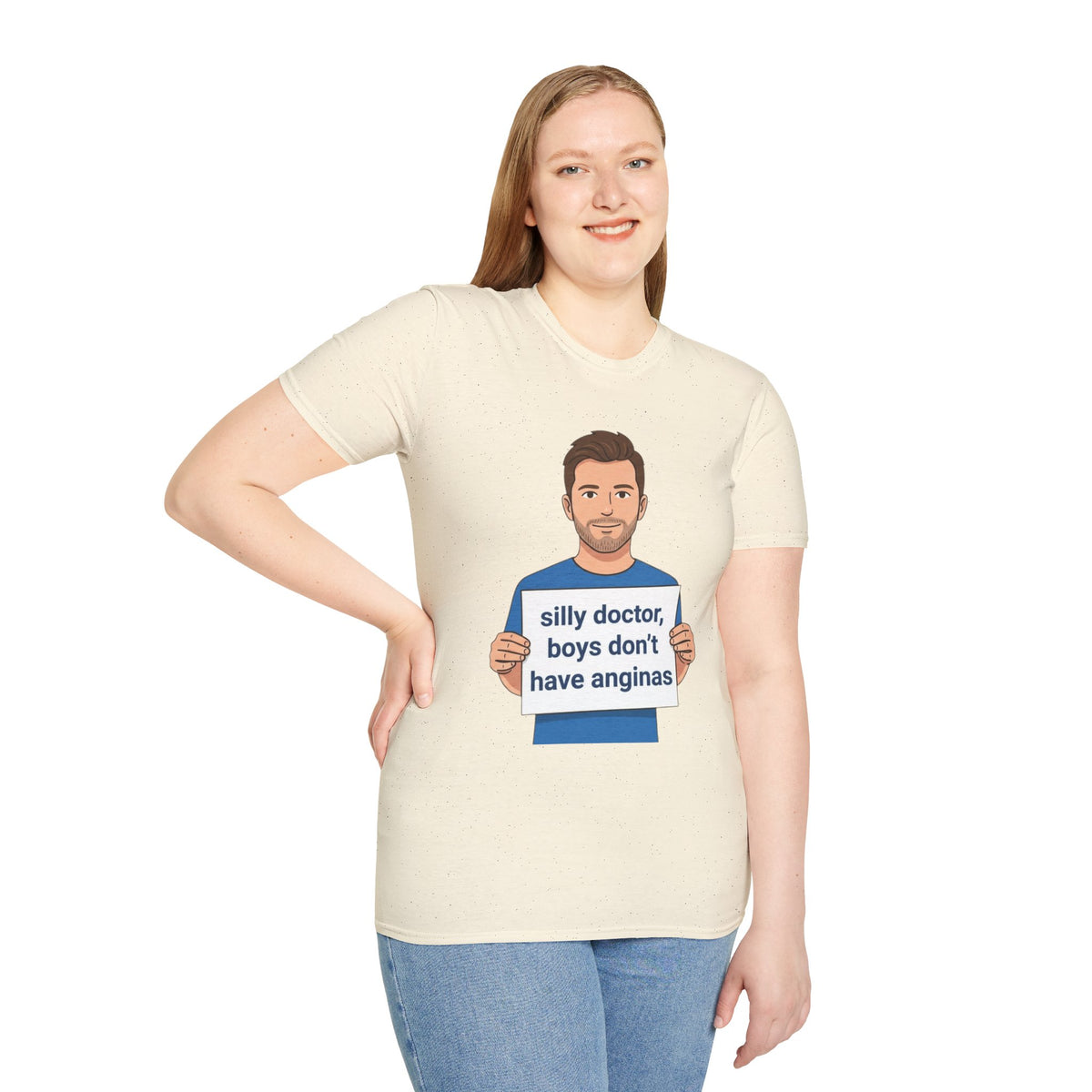 Graphic T-Shirt — 'silly doctor, boys don't have anginas' Cartoon Man Tee