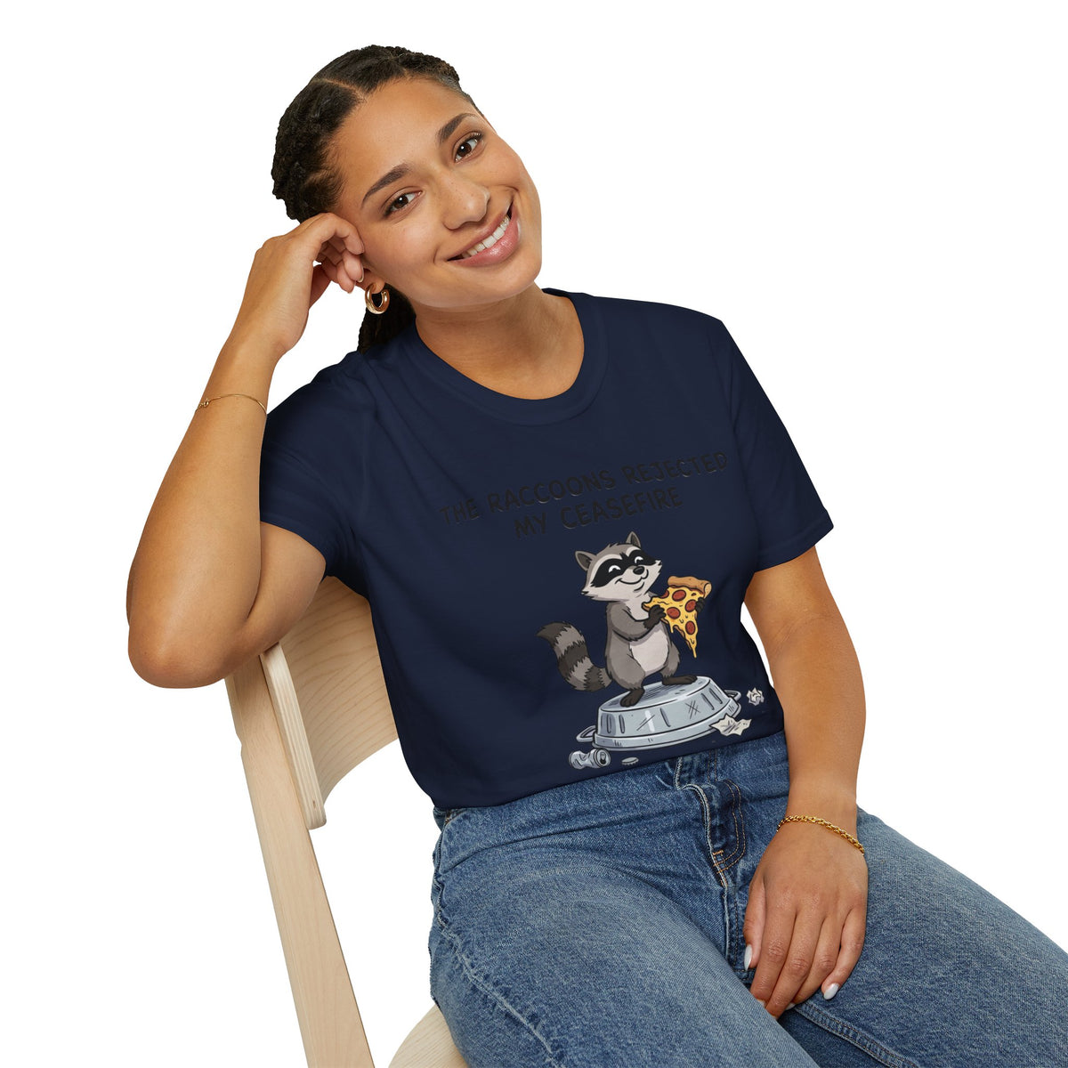Funny Raccoon Pizza T-Shirt — "The Raccoons Rejected My Ceasefire"