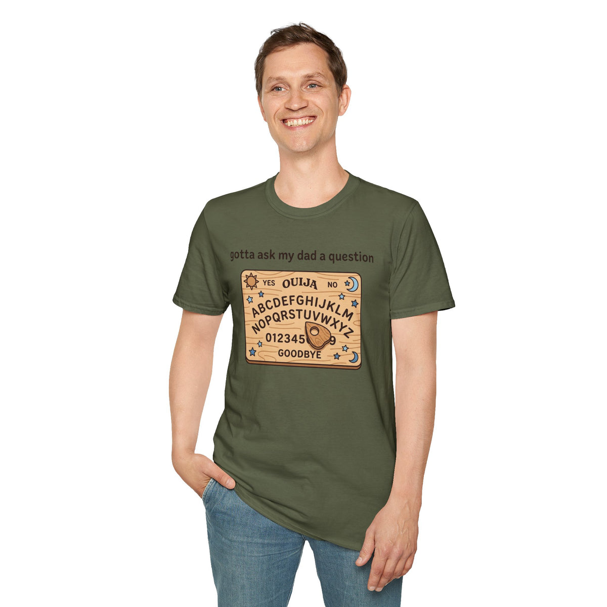 Ouija Board T‑Shirt — "gotta ask my dad a question" Vintage Spirit Board Tee