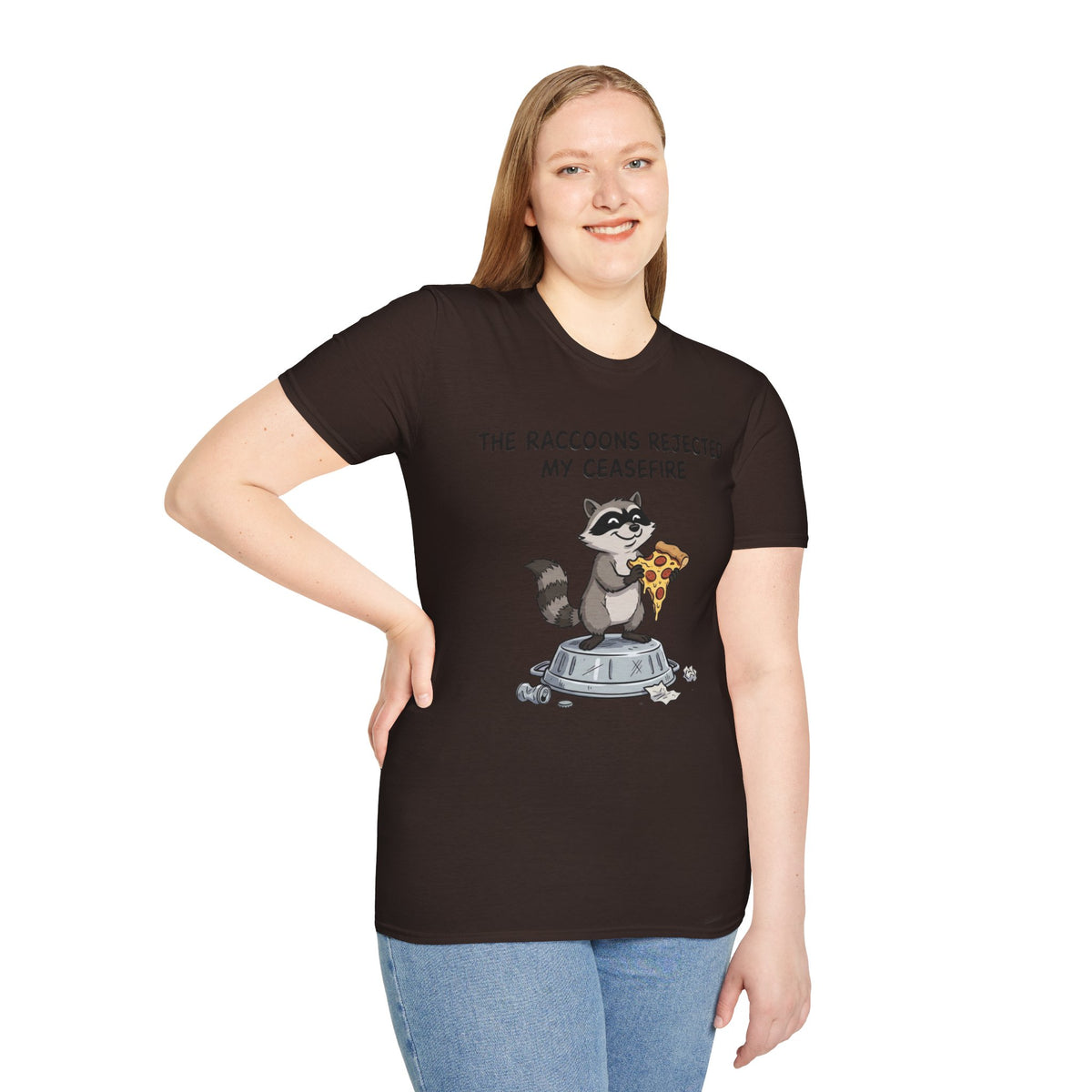 Funny Raccoon Pizza T-Shirt — "The Raccoons Rejected My Ceasefire"
