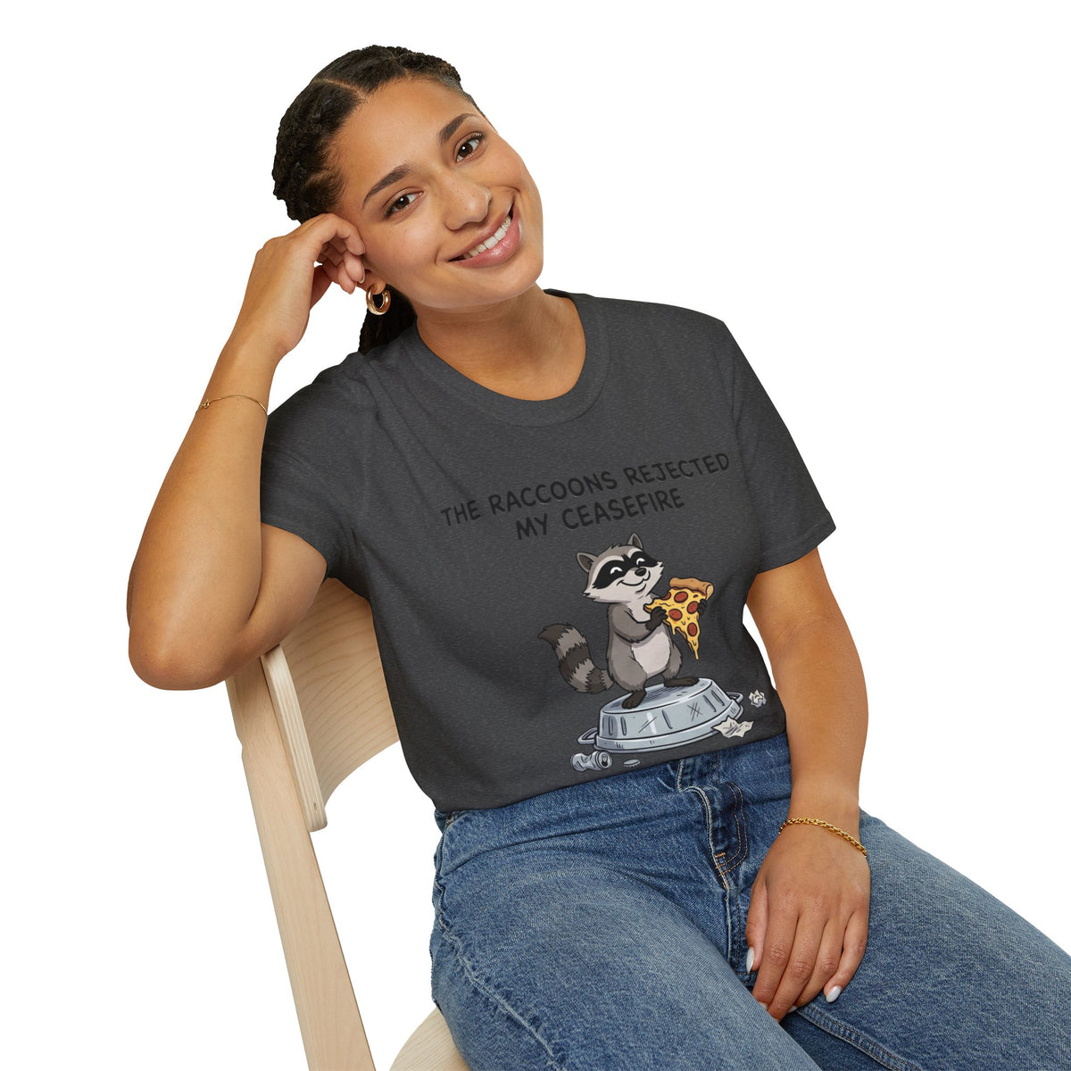 Funny Raccoon Pizza T-Shirt — "The Raccoons Rejected My Ceasefire"