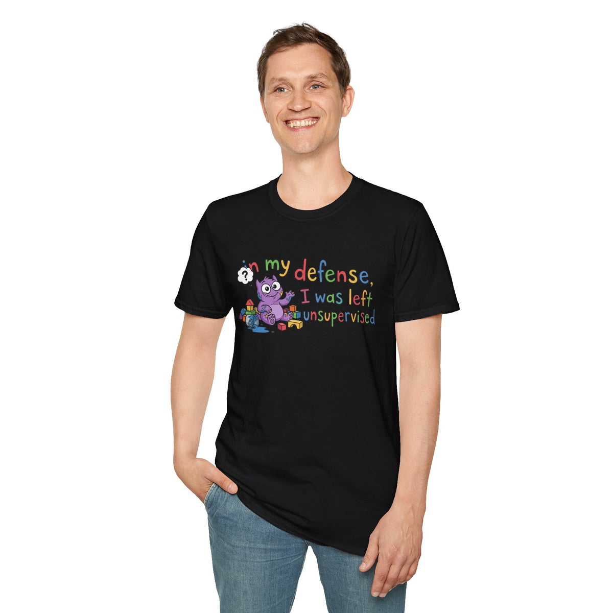 T‑Shirt — “In My Defense, I Was Left Unsupervised” Cute Monster Tee