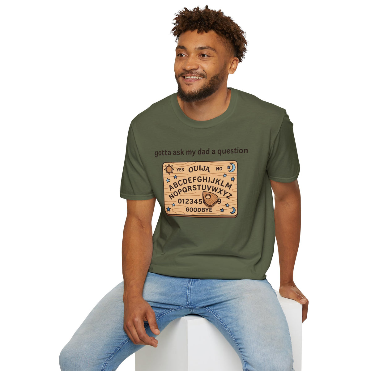 Ouija Board T‑Shirt — "gotta ask my dad a question" Vintage Spirit Board Tee