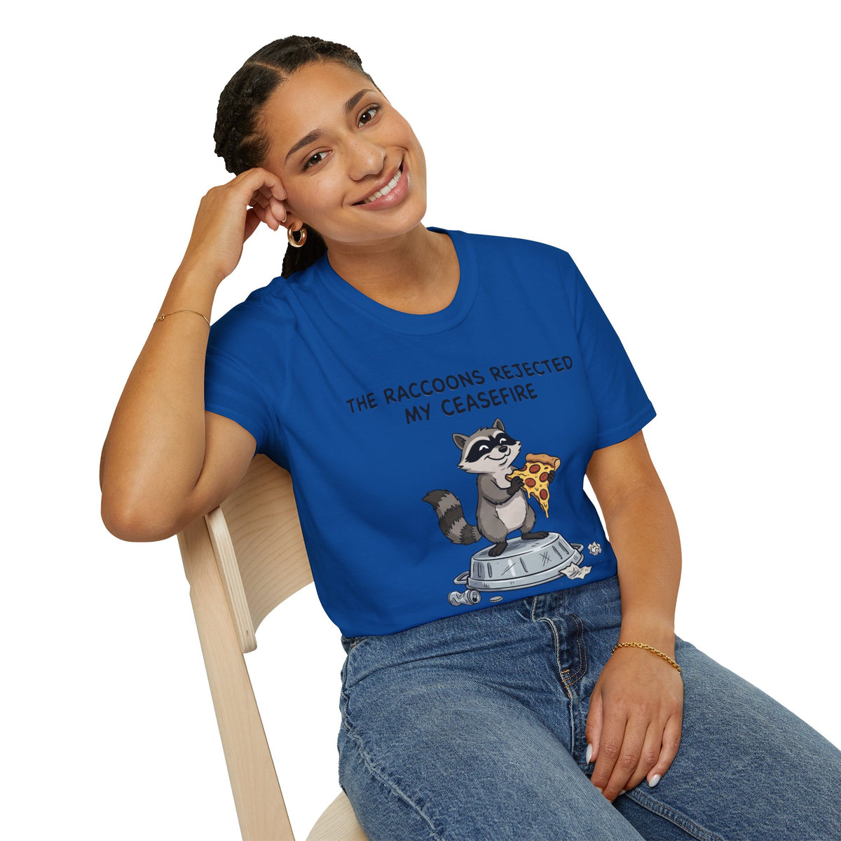 Funny Raccoon Pizza T-Shirt — "The Raccoons Rejected My Ceasefire"