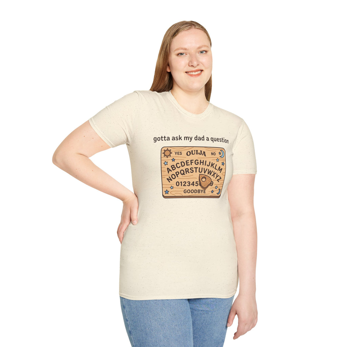 Ouija Board T‑Shirt — "gotta ask my dad a question" Vintage Spirit Board Tee