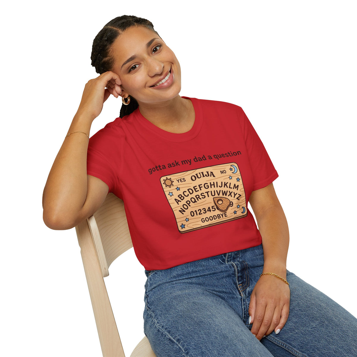 Ouija Board T‑Shirt — "gotta ask my dad a question" Vintage Spirit Board Tee