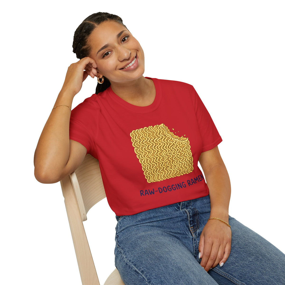 Ramen Graphic Tee — "Raw-Dogging Ramen" Funny Noodle Bite T-Shirt
