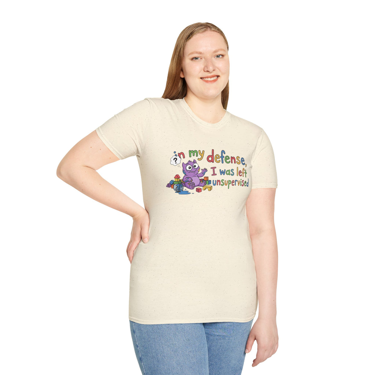 T‑Shirt — “In My Defense, I Was Left Unsupervised” Cute Monster Tee
