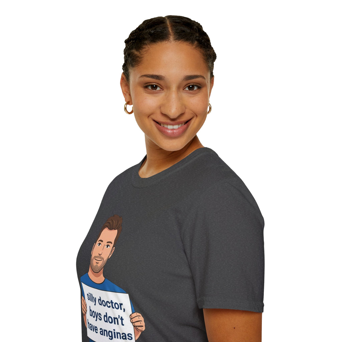 Graphic T-Shirt — 'silly doctor, boys don't have anginas' Cartoon Man Tee