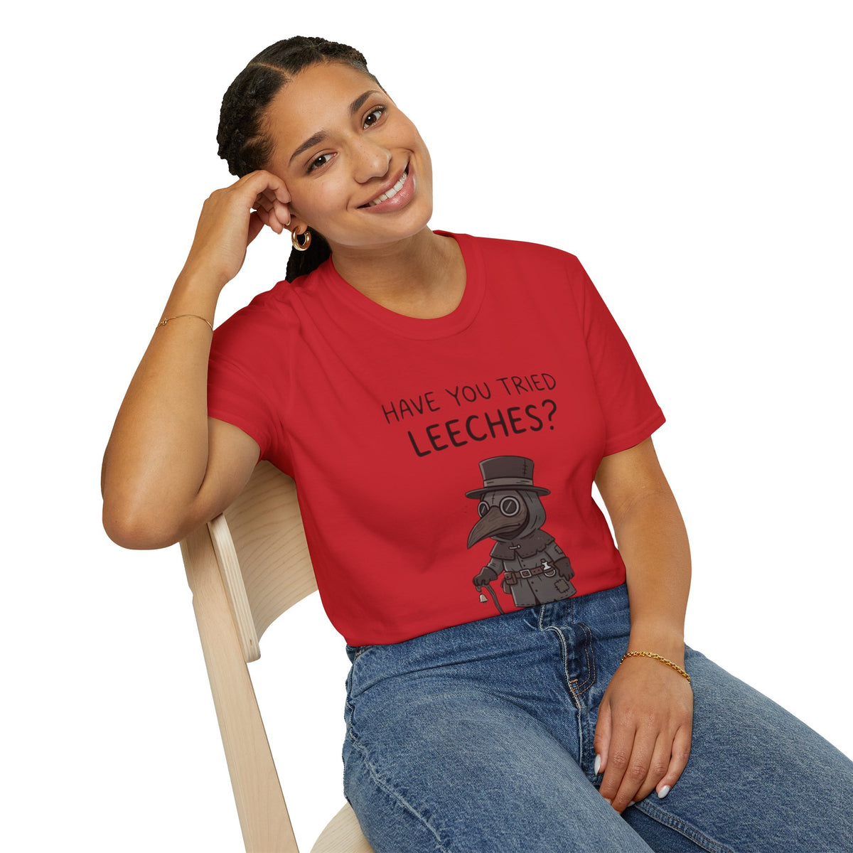 Plague Doctor T-Shirt — “Have You Tried Leeches?” Vintage Medical Humor Tee