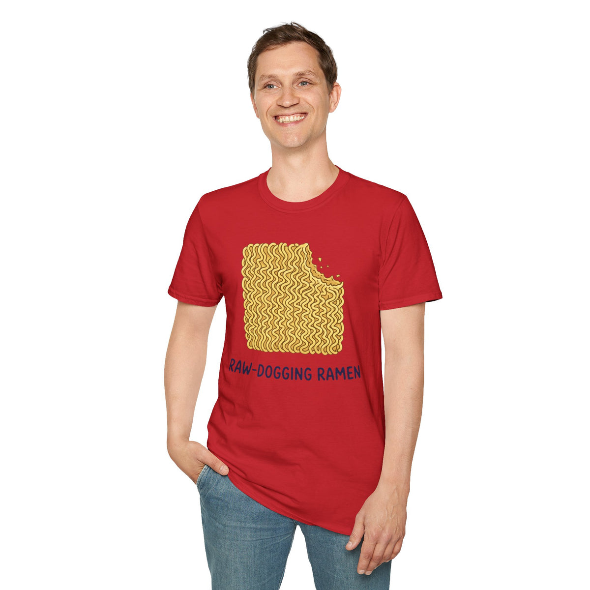 Ramen Graphic Tee — "Raw-Dogging Ramen" Funny Noodle Bite T-Shirt