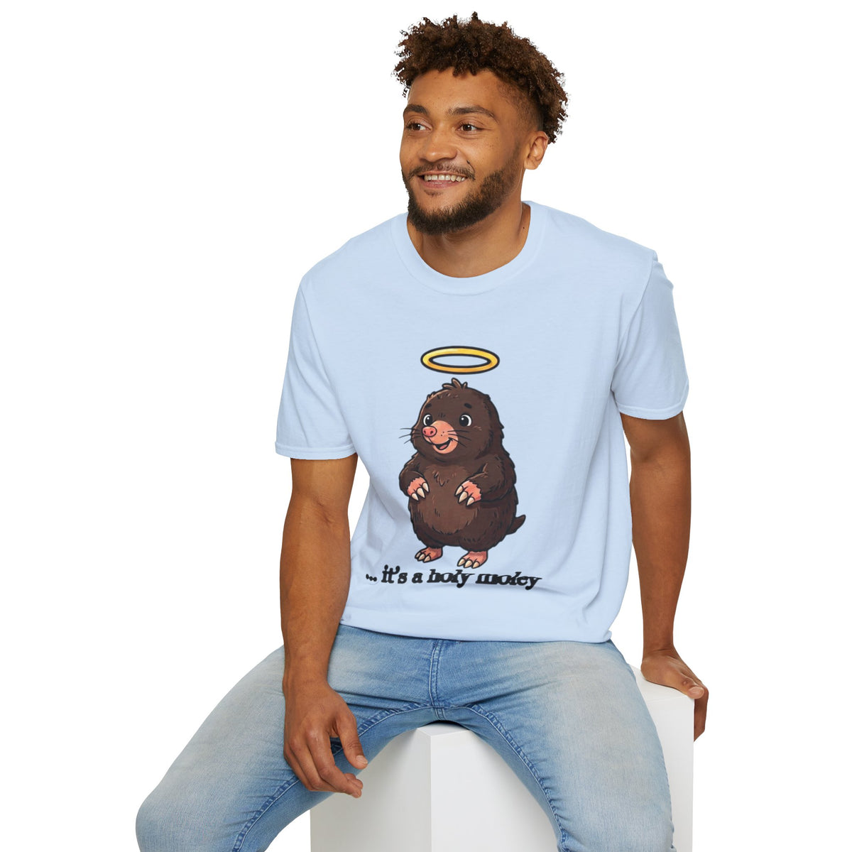 Angel Mole T‑Shirt — Cute Halo Mole Design, "...it's a holy moley" Graphic Tee