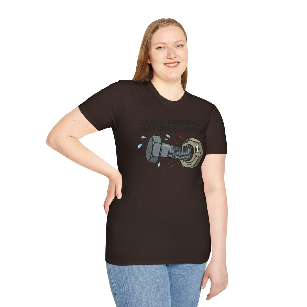 T-Shirt — Cross-Threaded Is Nature’s Loctite Bolt & Nut Funny Mechanical Tee