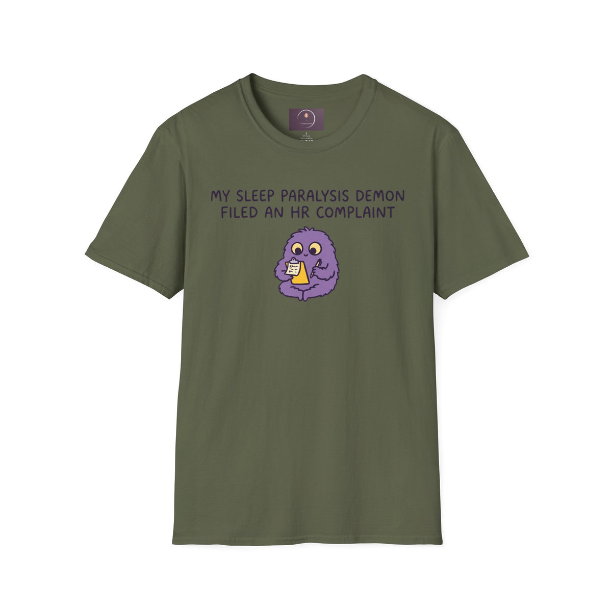 Sleep Paralysis Demon T‑Shirt — Funny Cute Purple Monster with HR Complaint