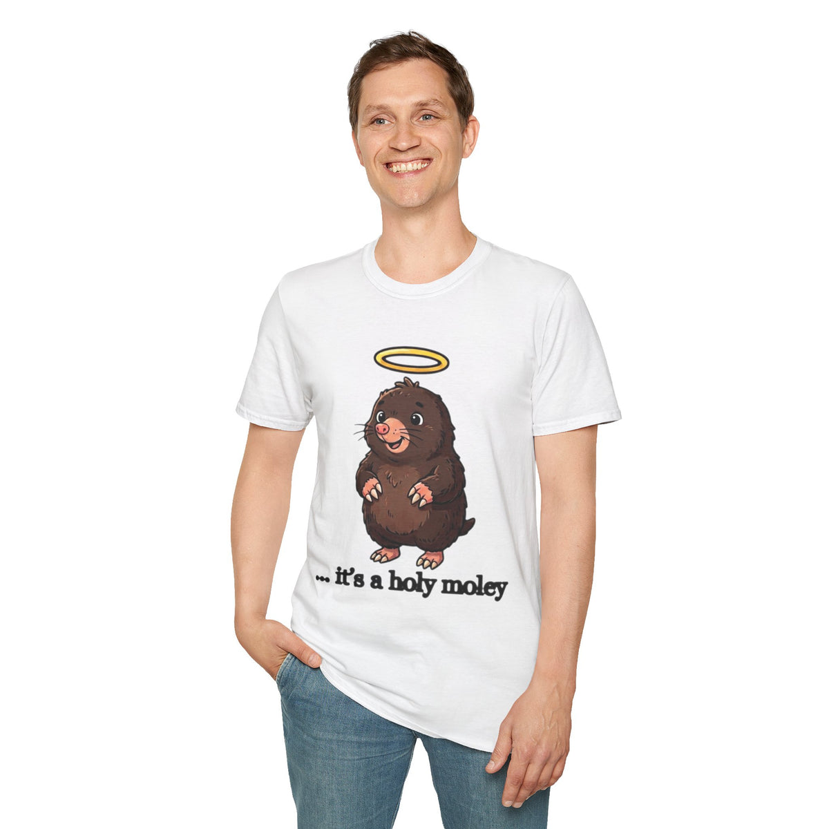 Angel Mole T‑Shirt — Cute Halo Mole Design, "...it's a holy moley" Graphic Tee