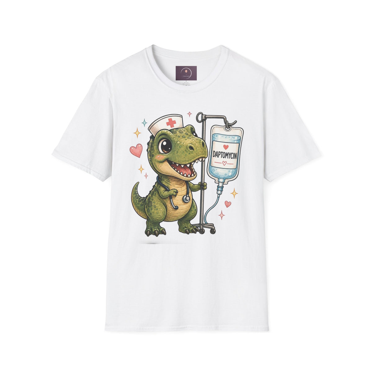 Nurse Dino T‑Shirt — Cute Daptomycin IV Cartoon Tee for Nurses & Med Students