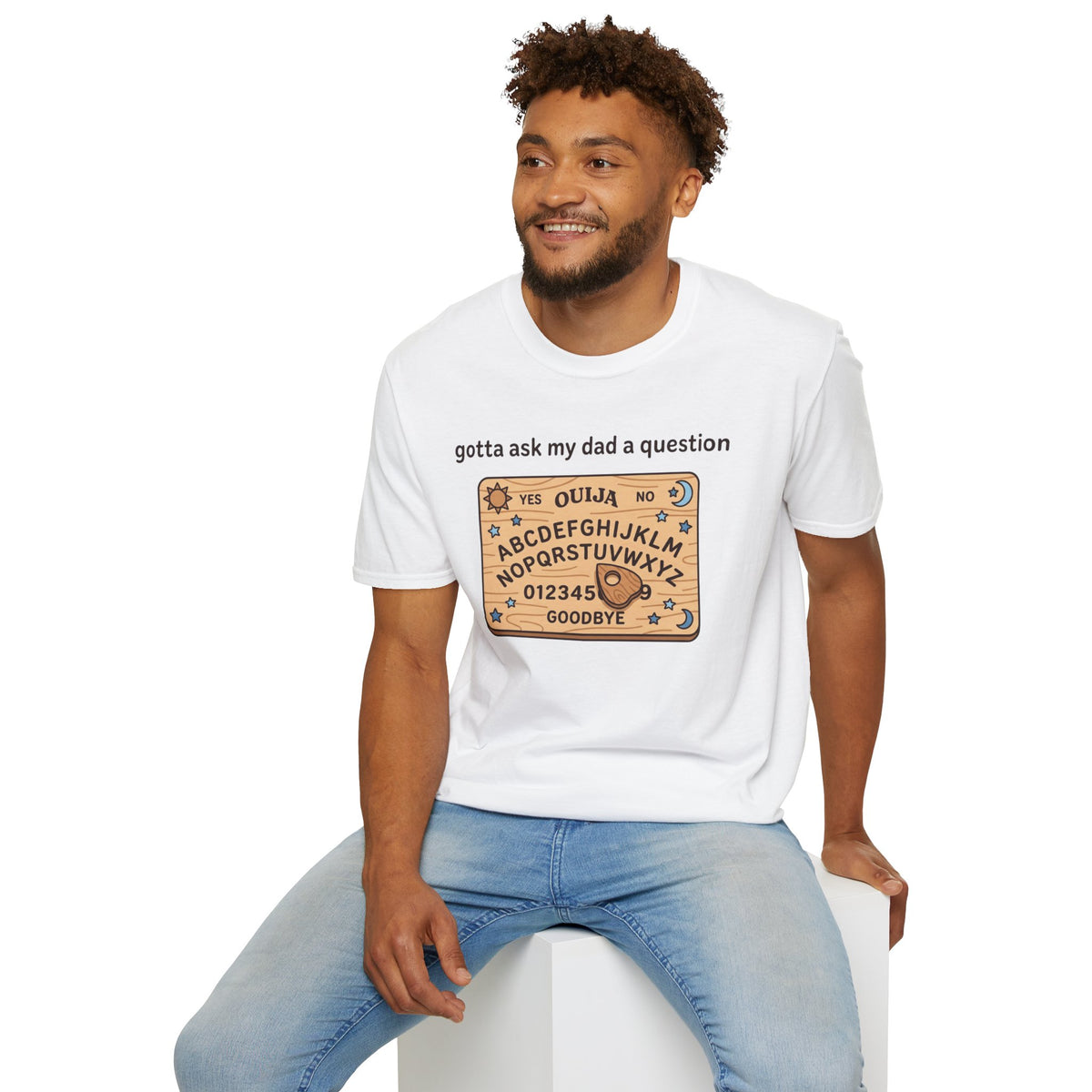 Ouija Board T‑Shirt — "gotta ask my dad a question" Vintage Spirit Board Tee