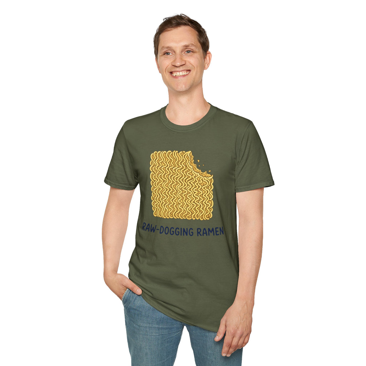Ramen Graphic Tee — "Raw-Dogging Ramen" Funny Noodle Bite T-Shirt