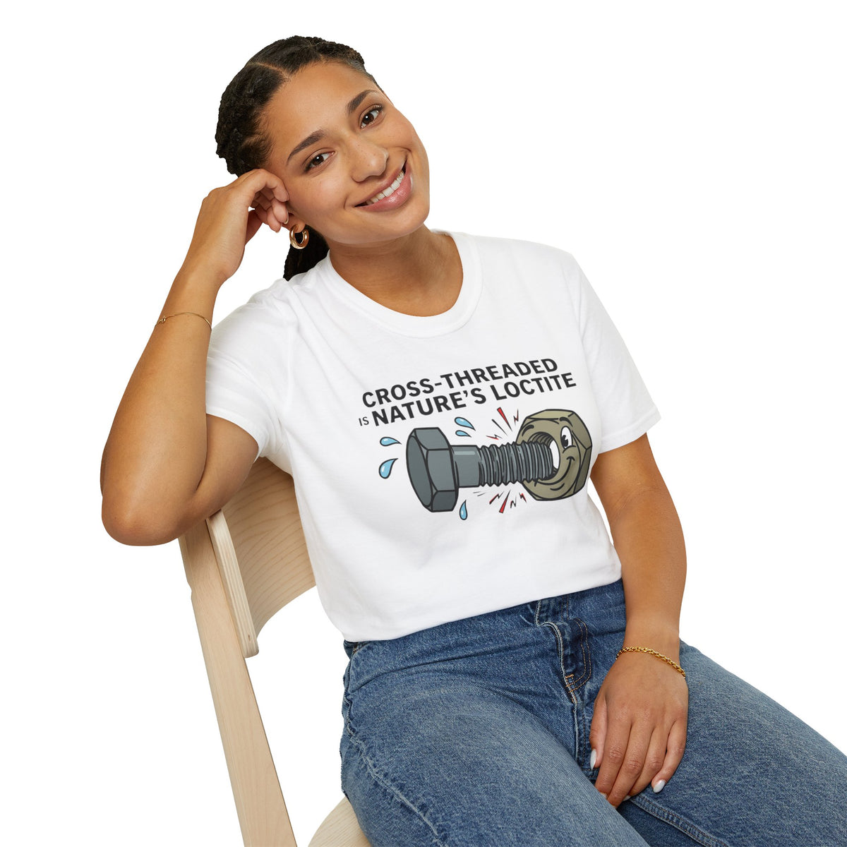 T-Shirt — Cross-Threaded Is Nature’s Loctite Bolt & Nut Funny Mechanical Tee