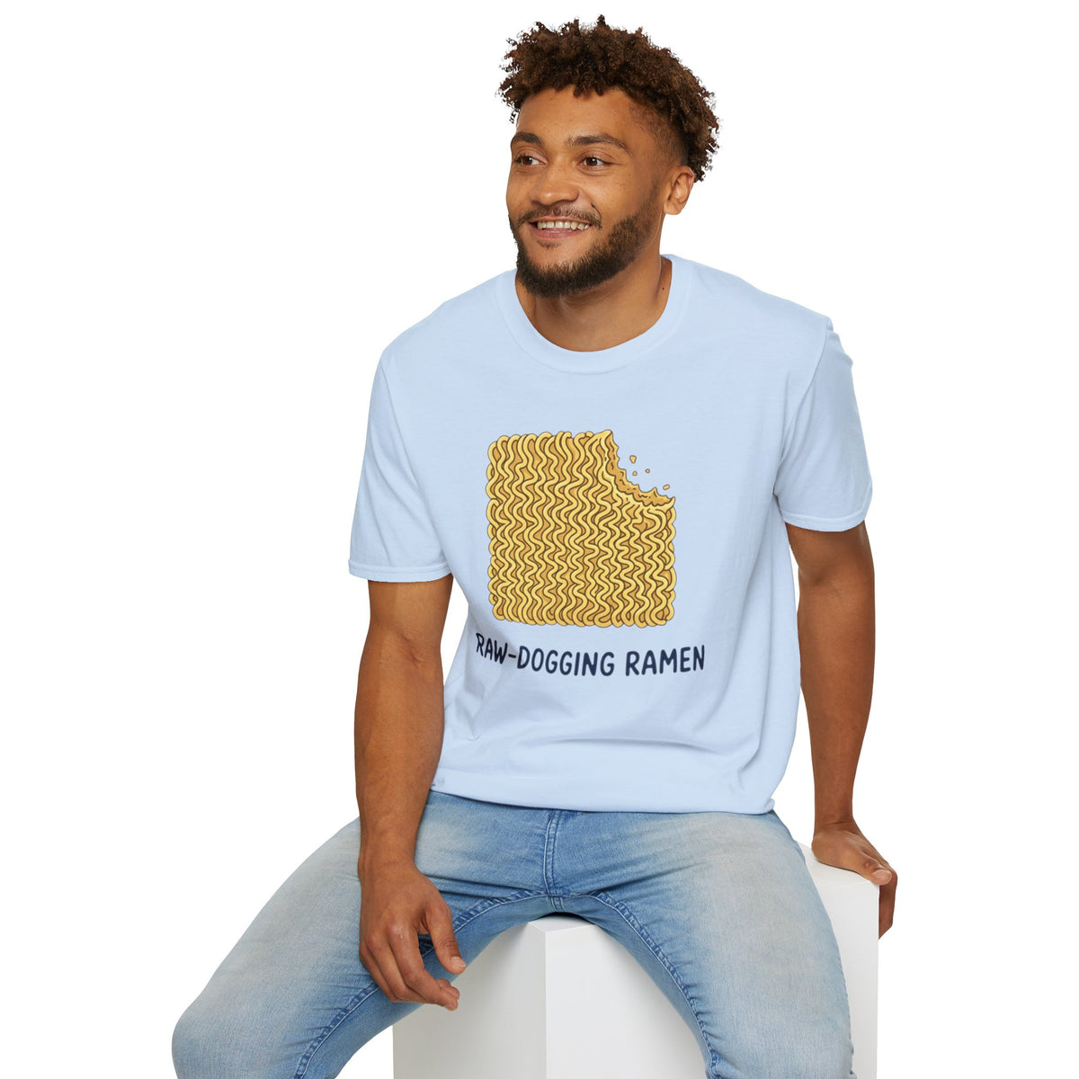 Ramen Graphic Tee — "Raw-Dogging Ramen" Funny Noodle Bite T-Shirt