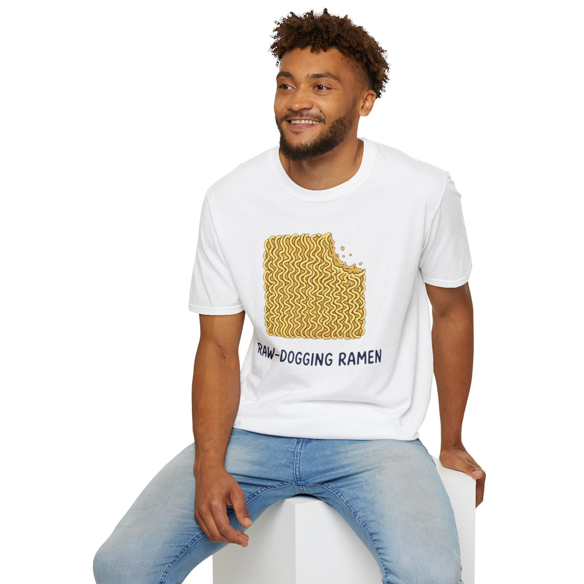 Ramen Graphic Tee — "Raw-Dogging Ramen" Funny Noodle Bite T-Shirt