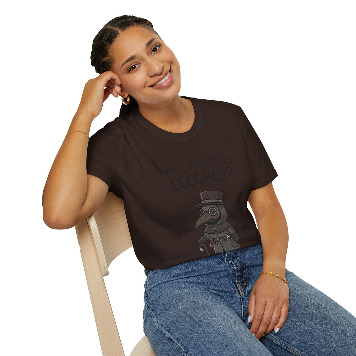 Plague Doctor T-Shirt — “Have You Tried Leeches?” Vintage Medical Humor Tee