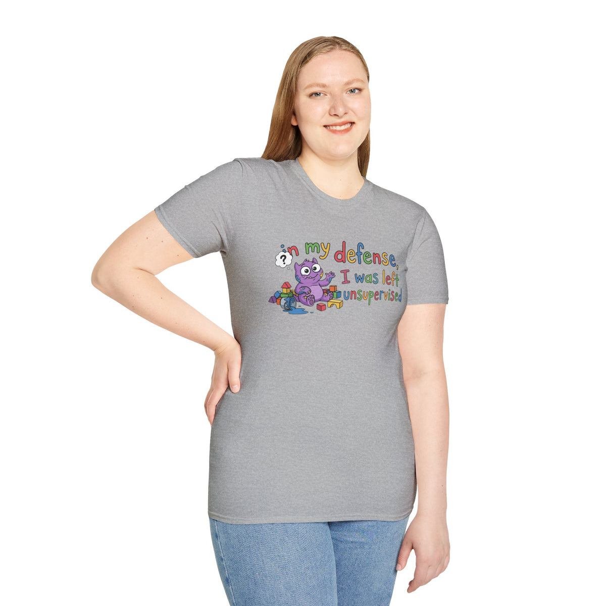 T‑Shirt — “In My Defense, I Was Left Unsupervised” Cute Monster Tee