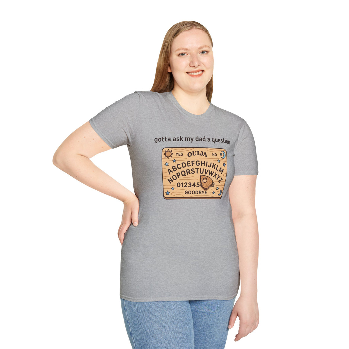Ouija Board T‑Shirt — "gotta ask my dad a question" Vintage Spirit Board Tee