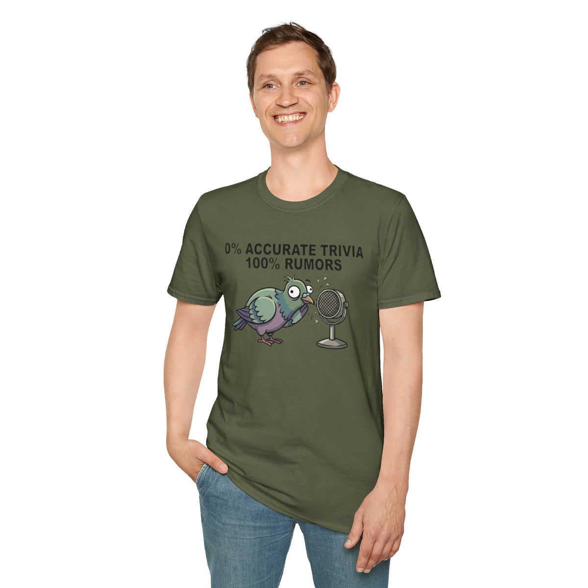 Trivia Rumor Pigeon T-Shirt — 0% Accurate Trivia 100% Rumors Graphic Tee