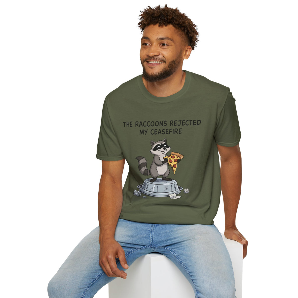 Funny Raccoon Pizza T-Shirt — "The Raccoons Rejected My Ceasefire"