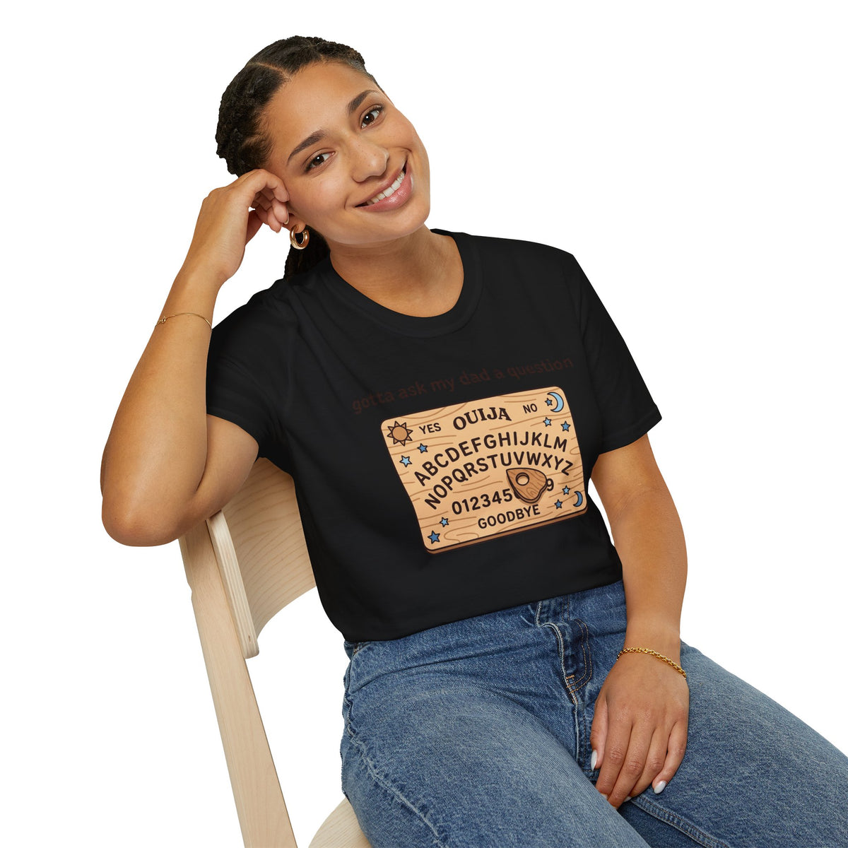 Ouija Board T‑Shirt — "gotta ask my dad a question" Vintage Spirit Board Tee
