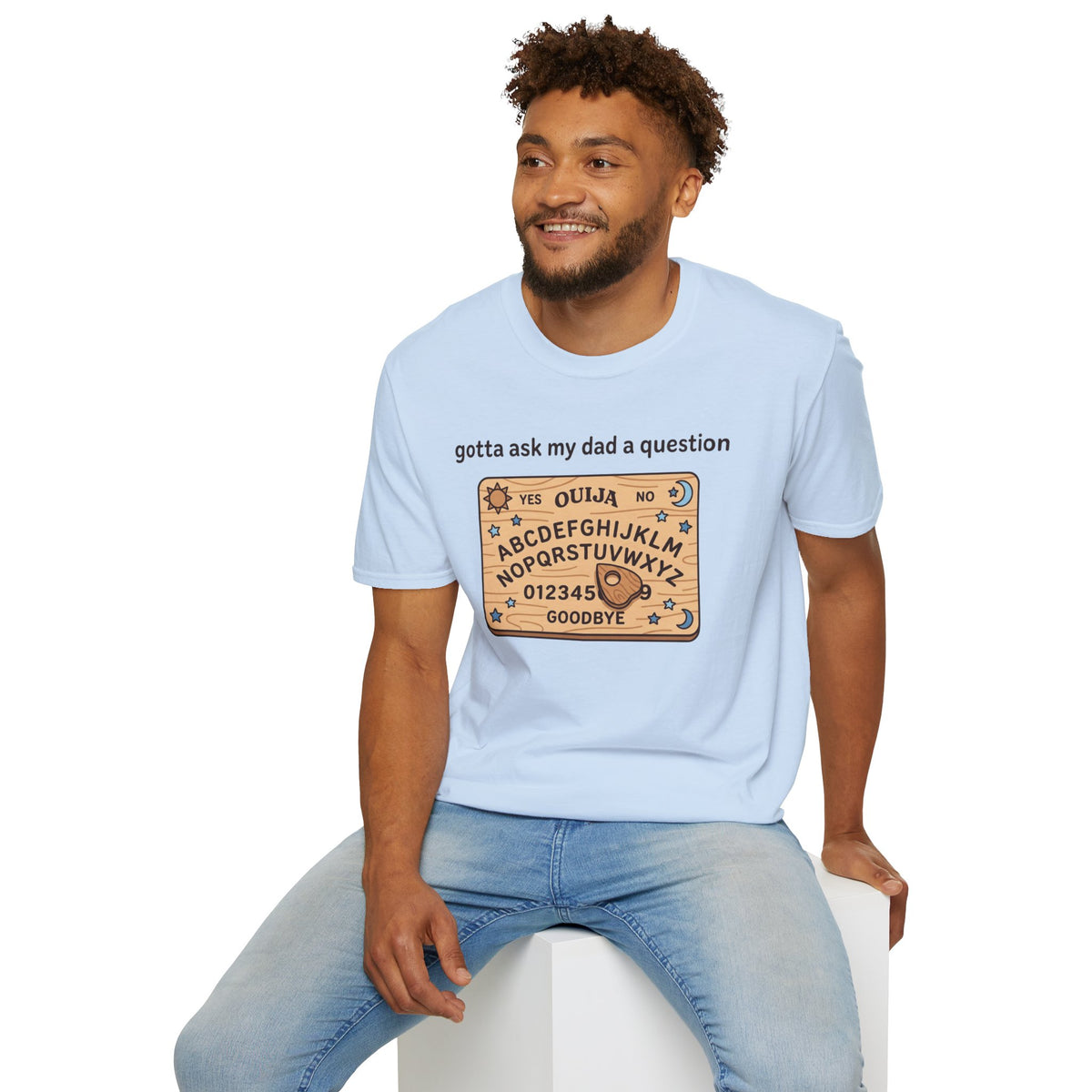 Ouija Board T‑Shirt — "gotta ask my dad a question" Vintage Spirit Board Tee