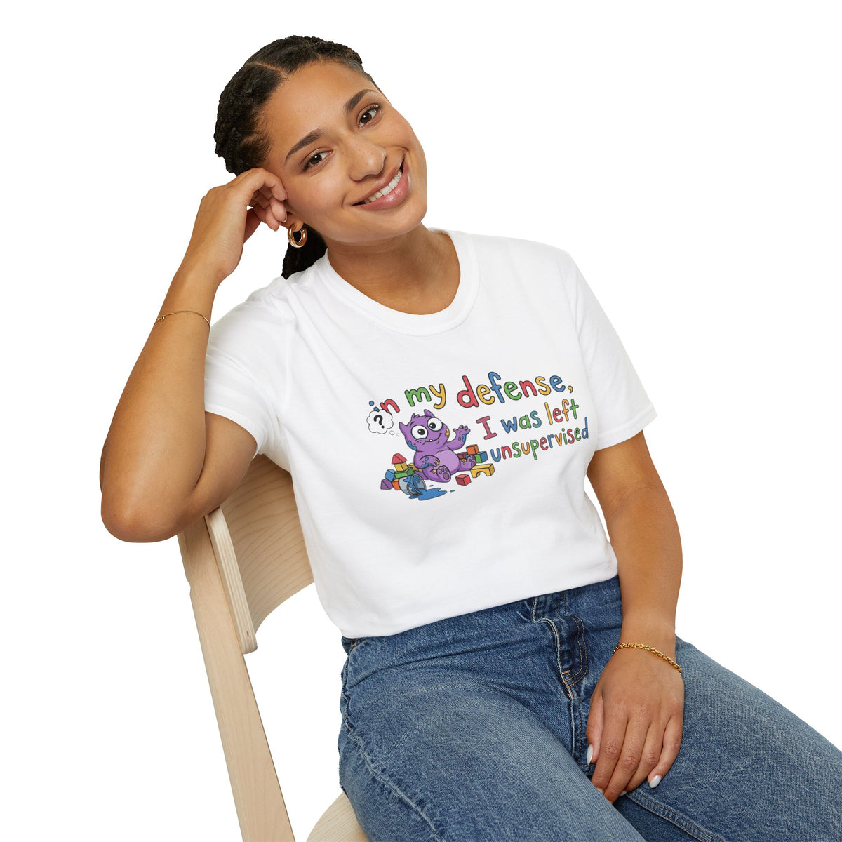 T‑Shirt — “In My Defense, I Was Left Unsupervised” Cute Monster Tee