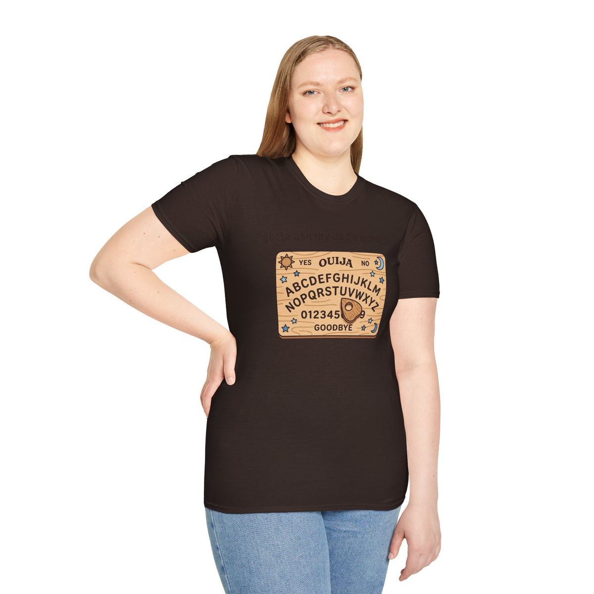 Ouija Board T‑Shirt — "gotta ask my dad a question" Vintage Spirit Board Tee