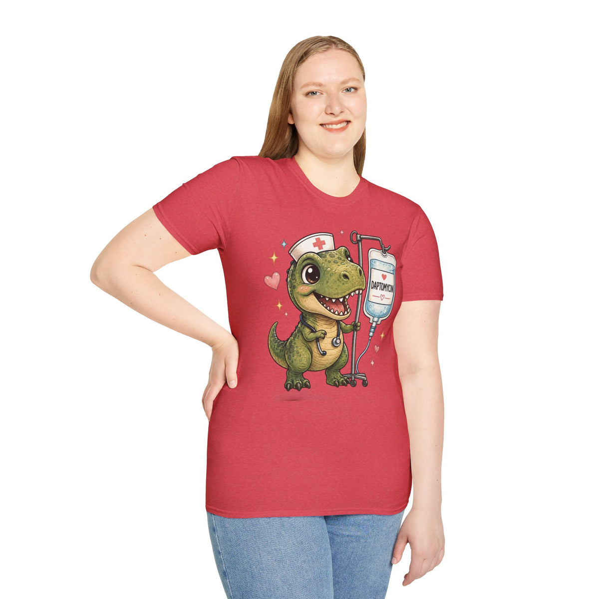 Nurse Dino T‑Shirt — Cute Daptomycin IV Cartoon Tee for Nurses & Med Students