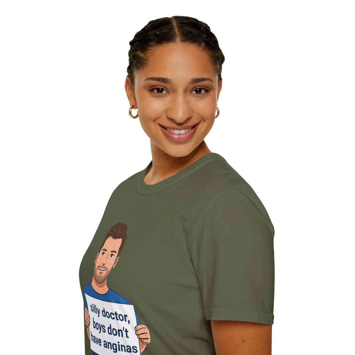 Graphic T-Shirt — 'silly doctor, boys don't have anginas' Cartoon Man Tee