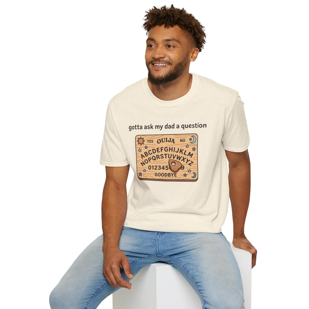 Ouija Board T‑Shirt — "gotta ask my dad a question" Vintage Spirit Board Tee