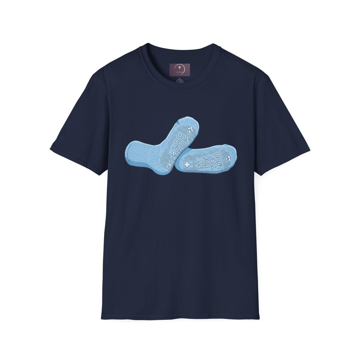 Socks Graphic T‑Shirt — "Don't Fall For Me" Blue Socks Design