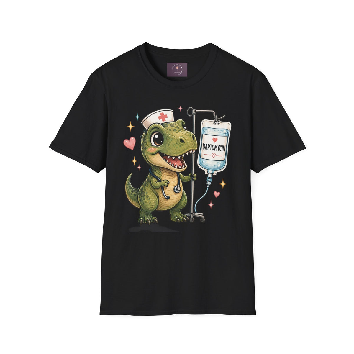 Nurse Dino T‑Shirt — Cute Daptomycin IV Cartoon Tee for Nurses & Med Students