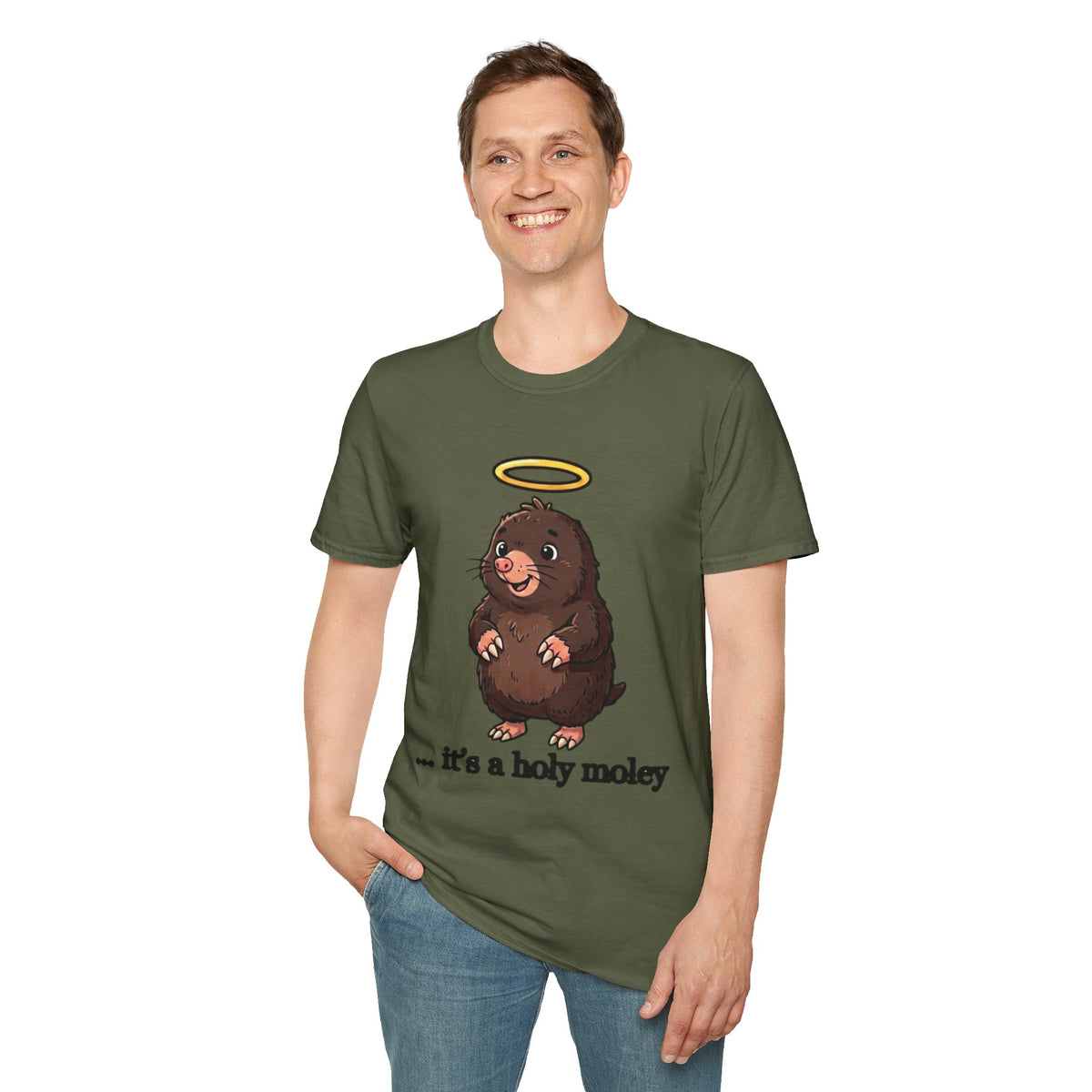 Angel Mole T‑Shirt — Cute Halo Mole Design, "...it's a holy moley" Graphic Tee