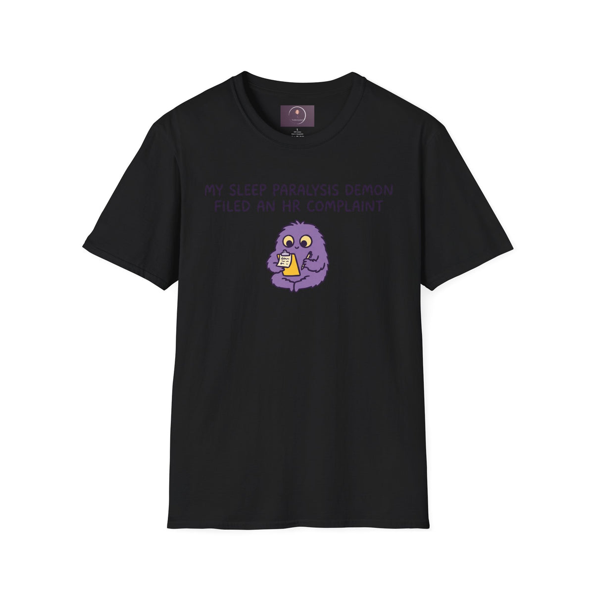 Sleep Paralysis Demon T‑Shirt — Funny Cute Purple Monster with HR Complaint